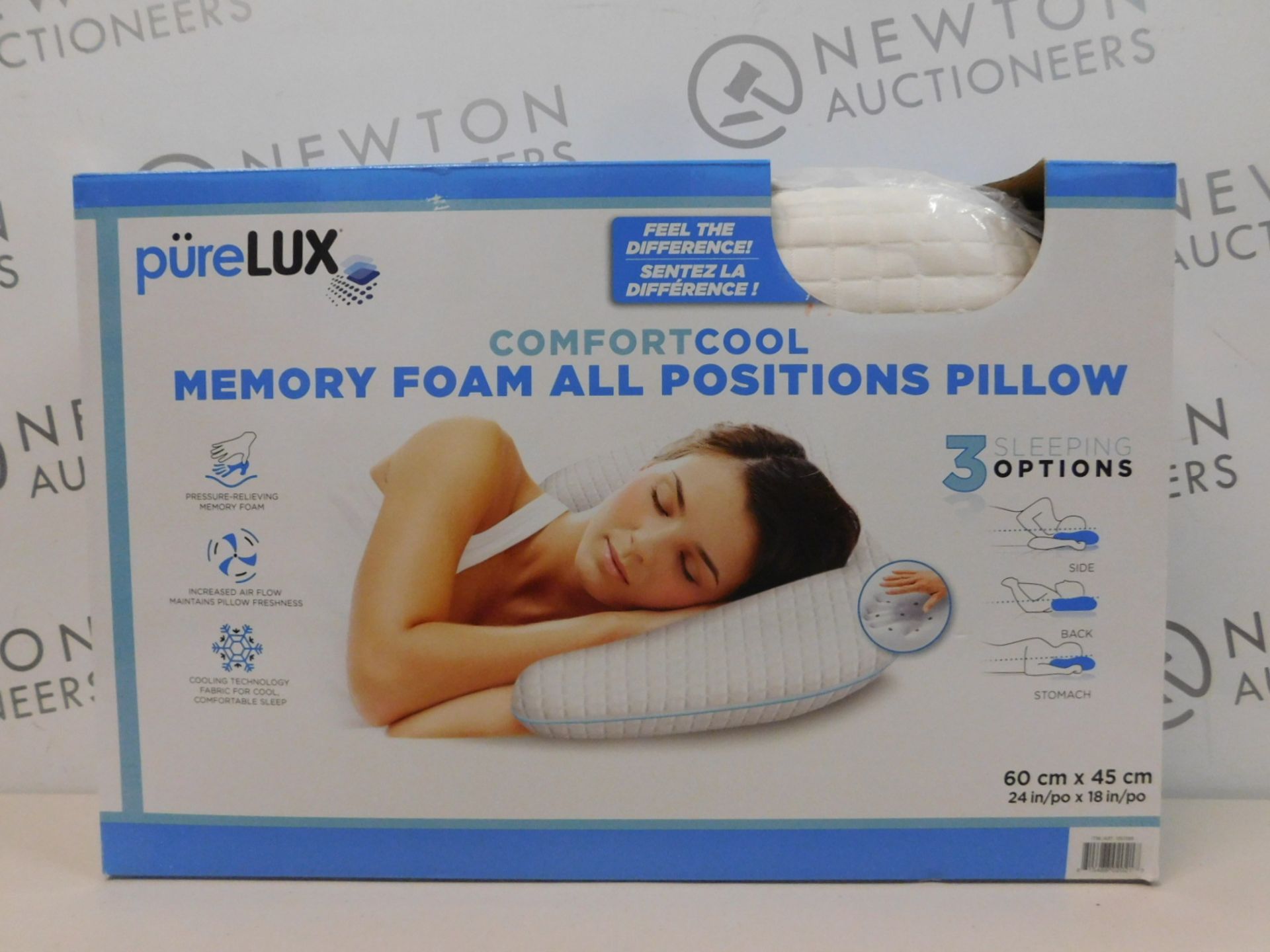 1 BOXED PURELUX COMFORT COOL MEMORY FOAM ALL POSITIONS PILLOW (24"X18") RRP £39.99