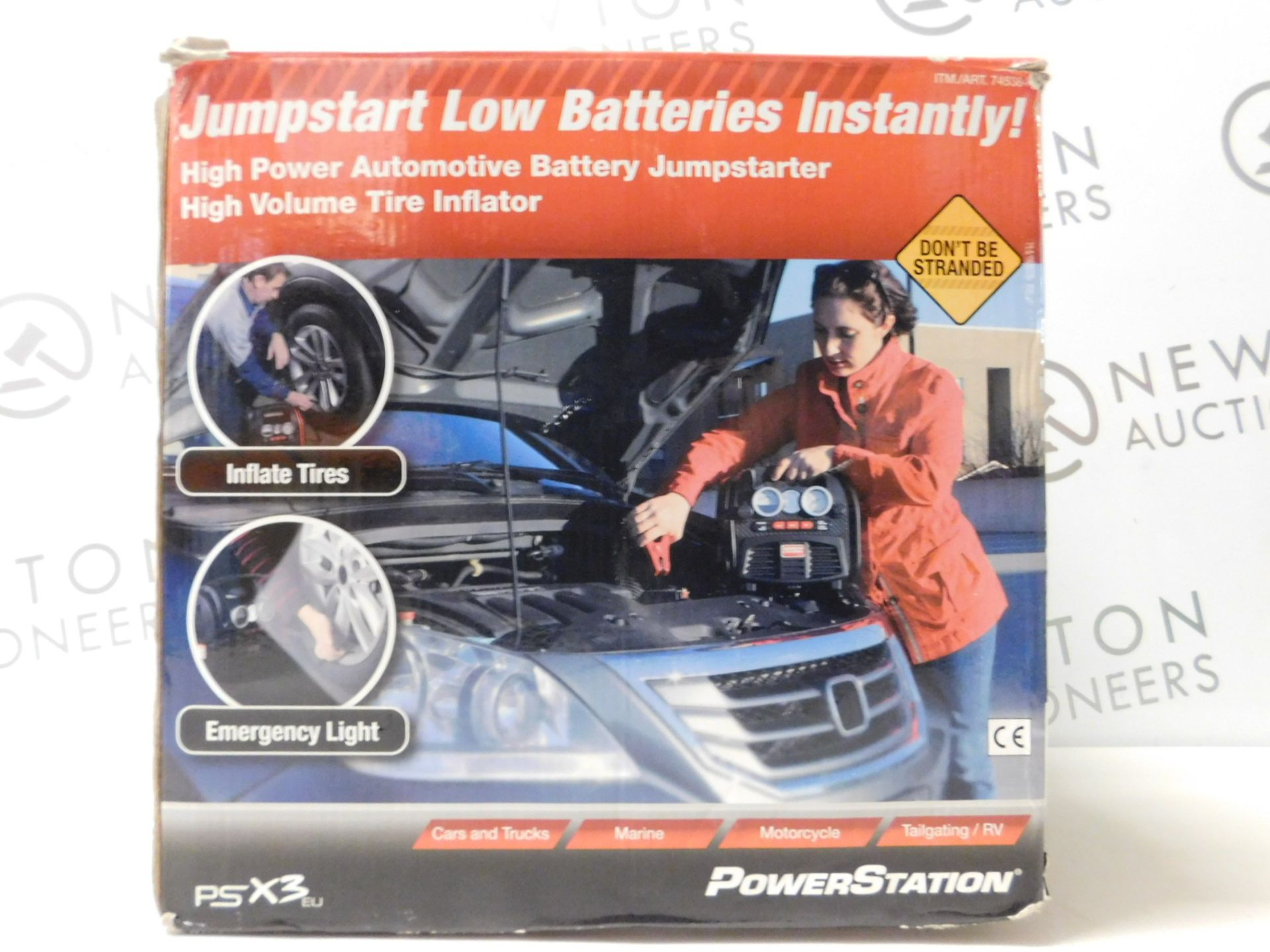 1 BOXED POWERSTATION PSX3 BATTERY JUMPSTARTER WITH BUILT IN LIGHT AND COMPRESSOR RRP £129.99