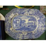 Pair of blue and white Copeland Spode "Italian" lozenge pattern graduated serving plates,