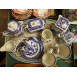 Selection of blue and white willow patterned Ringtons tea ware incl. 3 pots, mugs, cups etc.