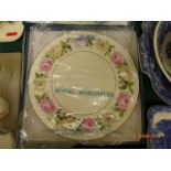 Large circular Royal Worcester 'Royal Garden' Elgar plate decorated coloured rose and cream