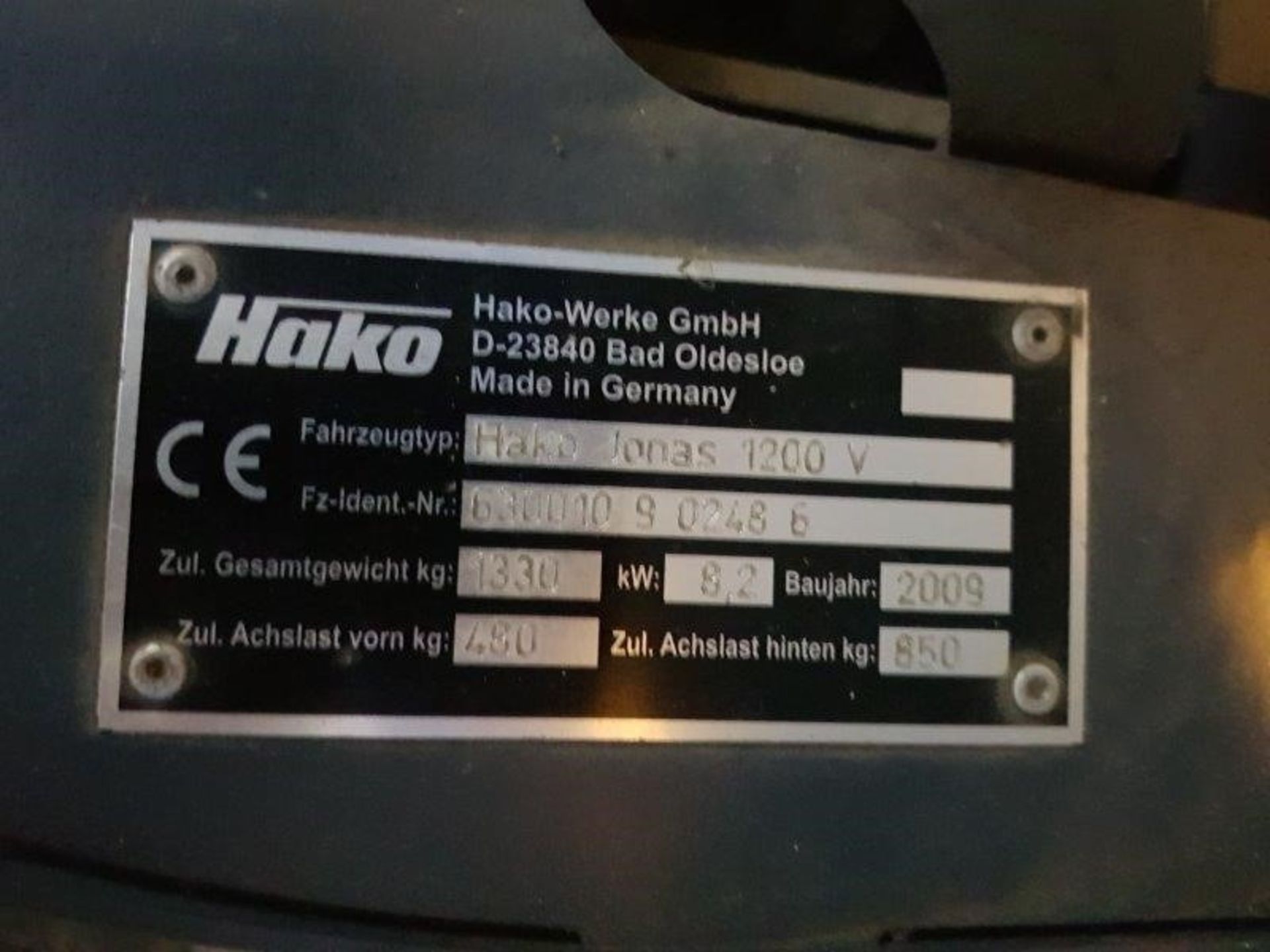 HAKO JONAS 1200V Plant LPG - VIN: 90248600 - Year: 2009 - 1002 Hours - Ride On Sweeper, Non Runner - Image 7 of 7