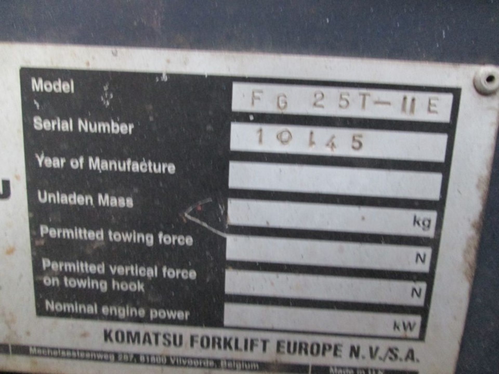 KOMATSU FG25T-2E Plant LPG / CNG - VIN: 10145 - Year: ? - 4,178 Hours - Triplex Forklift, 4.6M Mast, - Image 3 of 8