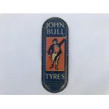 A John Bull Tyres part pictorial tin finger/door plate, in excellent condition, 3 1/4 x 9 1/2".