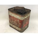 A rare Renault rectangular oil can.