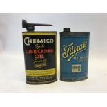 A Chemico Cycle Lubricating Oil oval can with spout and a Filtrate Penetrating Oil oval can.