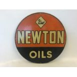 A Newton Oils circular aluminium advertising sign, in good condition, 14" diameter.