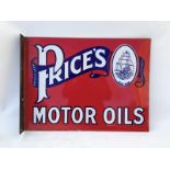 A Price's Motor Oils double sided enamel sign with hanging flange by Bruton of Palmers Green, in