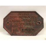 An Esso Petroleum Company Limited railway tanker wagon plate, no. 4287, 9 1/4 x 5 3/4".