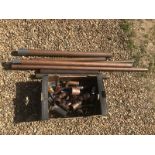 A box of exhaust pipe jointers, bends etc. also several lengths of new copper exhaust pipe