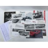 A quantity of Maserati photo cards for Mexico, Ghibli etc. plus other items.