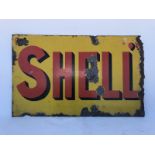 A Shell rectangular double sided enamel sign, lacking hanging flange, 24 x 15".
