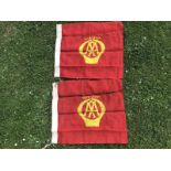 Two small red and yellow AA flags, each 25 1/2 x 22 1/2".