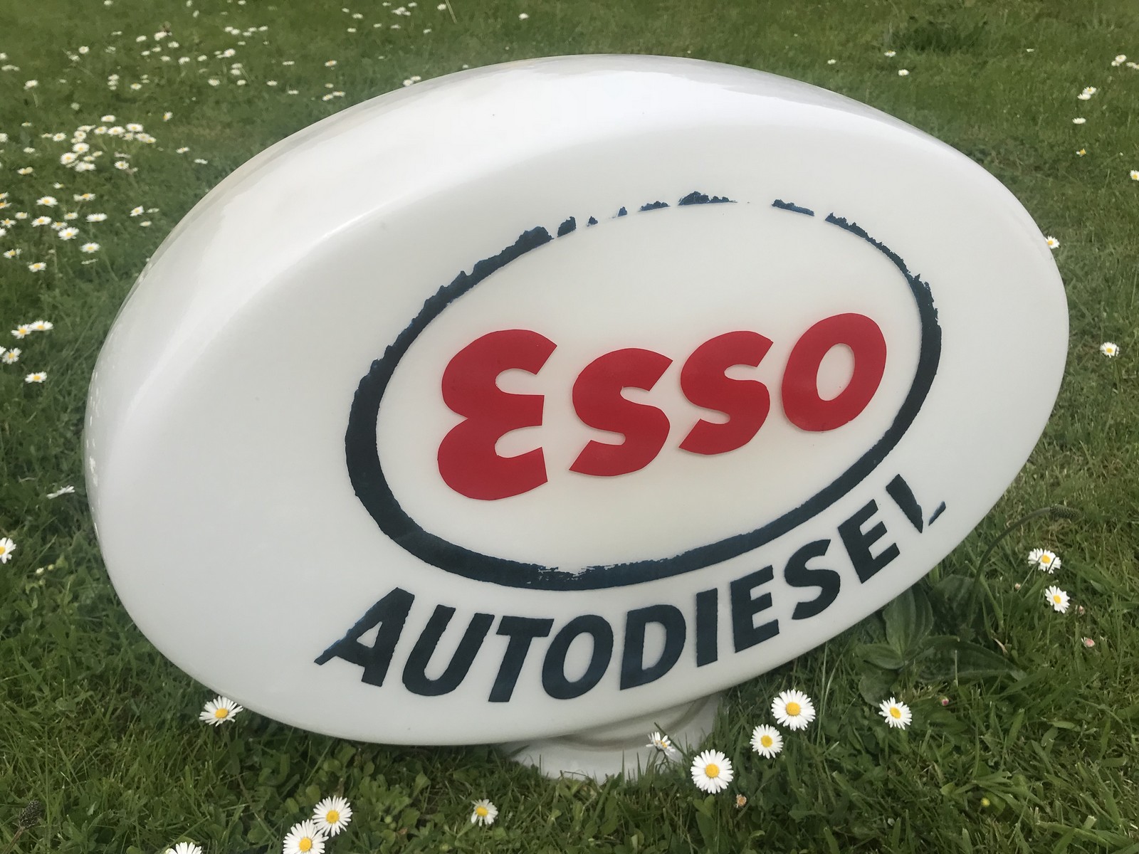 An Esso Autodiesel glass petrol pump globe, slight chipping to the neck.