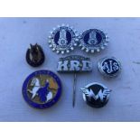 A quantity of motorcycle related lapel badges including HRD Vincent.
