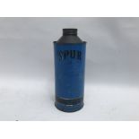 An unusual Spur cylindrical quart oil can.