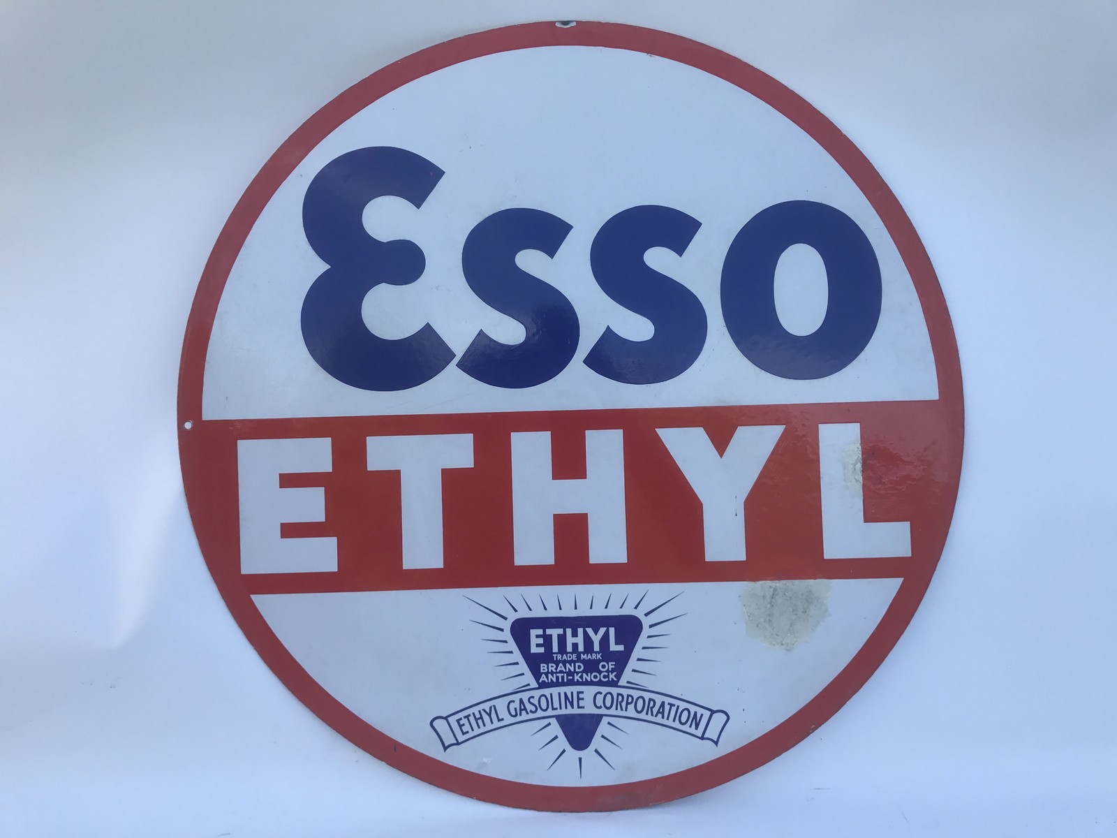 An Esso Ethyl circular double sided enamel sign dated January 1935 with two spots repaired and - Image 2 of 2
