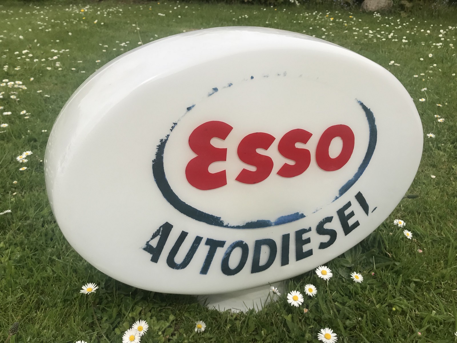 An Esso Autodiesel glass petrol pump globe, slight chipping to the neck. - Image 2 of 3