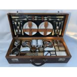 A very good and rare six person picnic set by Coracle, with silver plated fittings set within a