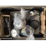 A box of assorted motorcycle parts.