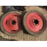 Two pressed steel tractor wheels,