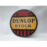 A Dunlop Stock circular double sided enamel sign with good gloss, 18" diameter.