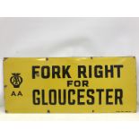 An AA rectangular enamel sign - Fork Right for Gloucester, by Franco, 42 x 18".
