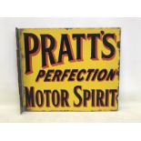 A Pratt's Perfection Motor Spirit double sided enamel sign with hanging flange by Bruton of