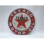 A Texaco Motor Oil circular double sided enamel sign with some restoration, 19 3/4" diameter.