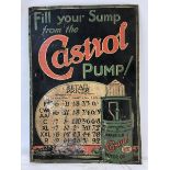 An early Castrol 'Fill your sump from a Castrol pump' pictorial tin price chart,signed, 13 1/2 x