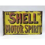 A Shell Motor Spirit double sided enamel sign with hanging flange by Bruton of Edmonton, 21 x 30".