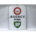 A Shell and BP Agency Petrol rectangular enamel sign with retouched lower right corner, 27 x 39".