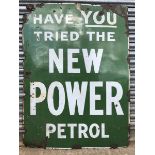 A rare Power Petrol rectangular enamel sign by Wildman and Meguyer, 36 x 14".