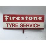 A Firestone Tyre Service rectangular aluminium double sided advertising sign mounted for display, 31