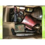A box of assorted tins etc.