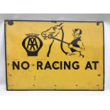 An AA 'No Racing at.....' rectangular enamel sign by Franco, 42 x 30".
