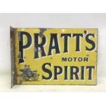 An early and rare Pratt's Motor Spirit part pictorial double sided enamel sign with re-attached