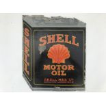 A Shell Motor Oil can shaped double sided enamel sign, 16 x 19".