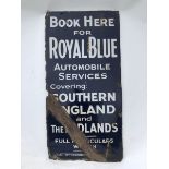 A Royal Blue Automobile Services booking office rectangular enamel sign, 18 x 35 3/4".
