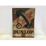 A Dunlop Fort pictorial tin advertising sign depicting a horse drawn chariot moving through a