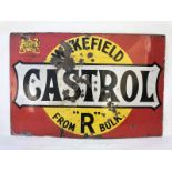 A Wakefield Castrol from 'R' bulk rectangular enamel sign by Bruton of Palmers Green, with royal