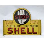 A good Shell 'Stop and Fill up Here' double sided enamel cabinet sign in excellent condition, 24 x