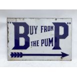 A BP 'Buy from the pump' double sided rectangular enamel sign, 18 x 12".