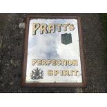 A Pratt's Perfection Spirit advertising mirror with a detailed early Pratts petrol can design, 20