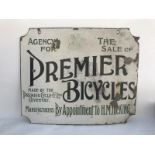 An early Premier Bicycles double sided enamel sign with royal crest to both sides, 22 x 18".