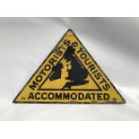 An unusual AA Motorists and Tourists Accomodated triangular enamel sign with some retouching, 17 1/2