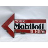 A Mobiloil double sided enamel arrow sign, 32 3/4 x 18 1/2".