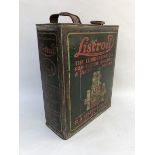 A Listroil gallon can supplied by R.A. Lister and Co. Ltd, Dursley, with image of a stationary