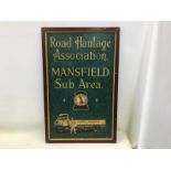 An unusual Road Haulage Association, Mansfield Sub Area painted wooden sign depicting a road haulage