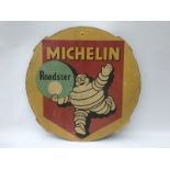 A Michelin Roadster pictorial hardboard tyre insert advertisement depicting Mr. Bibendum, 24 1/2"
